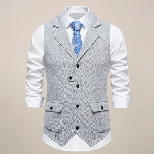 Men’s Modern Tweed Waistcoat – Classic Notch Lapel Formal Vest