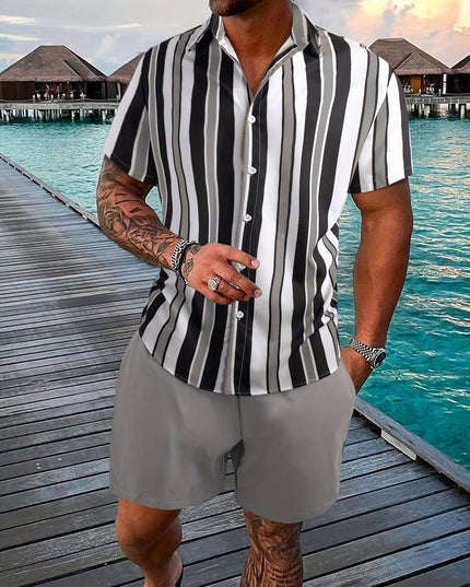 Stylish Striped Shirt and Shorts Set for Men