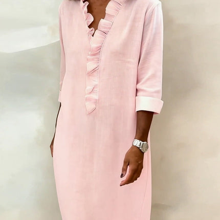 Rosalie | Women's Ruffle V-Neck Midi Dress with 3/4 Sleeves