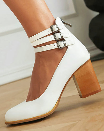 Casilda | Smooth Sandals with Ankle Strap and Thick Heel