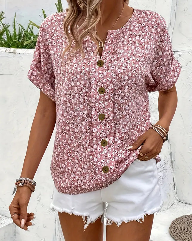 Katie | Women Summer Short Sleeve Button Top
