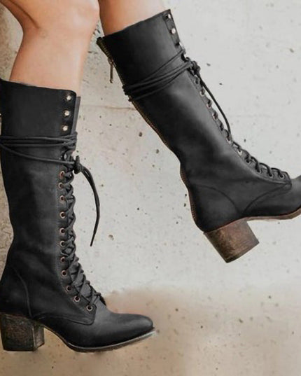 Amelia | Women’s Lace-Up Knee-High Boots with Block Heel