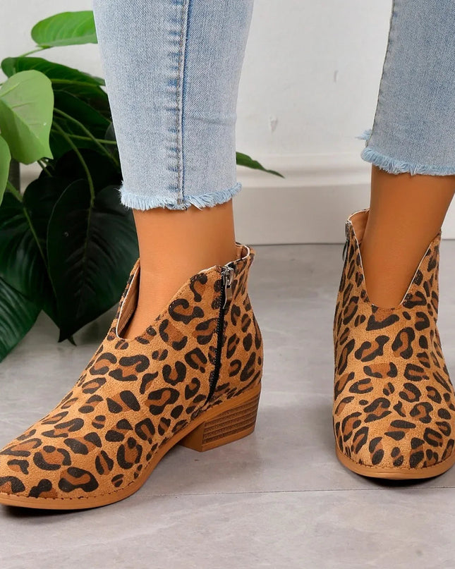 Camille | Women’s Leopard Print Ankle Boots with Zipper