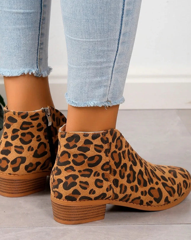 Camille | Women’s Leopard Print Ankle Boots with Zipper