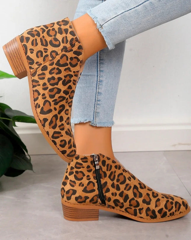Camille | Women’s Leopard Print Ankle Boots with Zipper