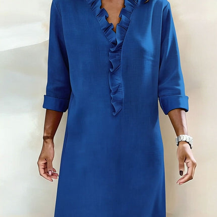 Rosalie | Women's Ruffle V-Neck Midi Dress with 3/4 Sleeves