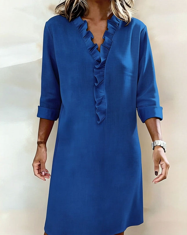 Rosalie | Women's Ruffle V-Neck Midi Dress with 3/4 Sleeves