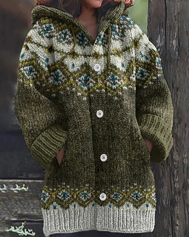 Lily | Women Fair Isle Hooded Knit Cardigan