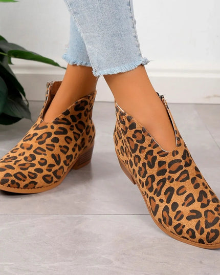 Camille | Women’s Leopard Print Ankle Boots with Zipper
