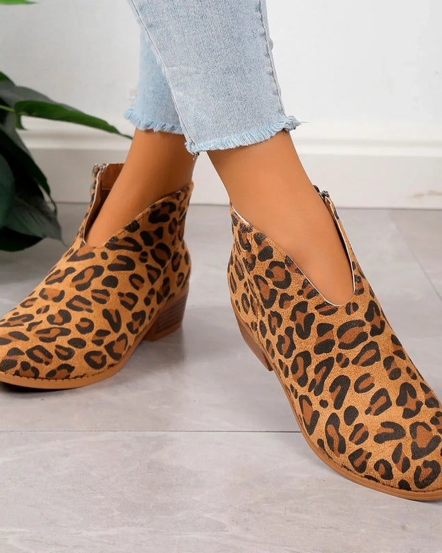 Camille | Women’s Leopard Print Ankle Boots with Zipper