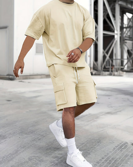 Casual T-shirt and Cargo Shorts Set for Men