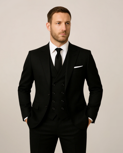 Men’s Three-Piece Dinner Suit – Contrast Lapel, Tailored Fit