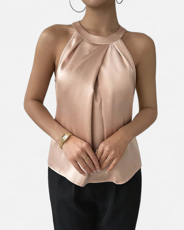 Kimberly | Women’s Elegant Pleated Front Draped Satin Tanks