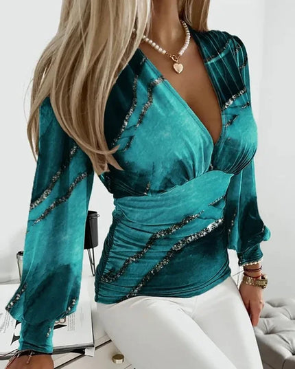 Amber | Women’s Deep V-Neck Ruched Waist Blouse