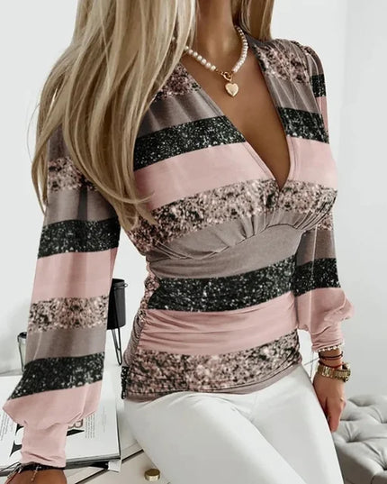 Amber | Women’s Deep V-Neck Ruched Waist Blouse