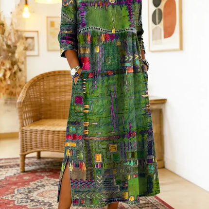 Kaia | Women's Bohemian Abstract Print Maxi Dress with 3/4 Sleeves