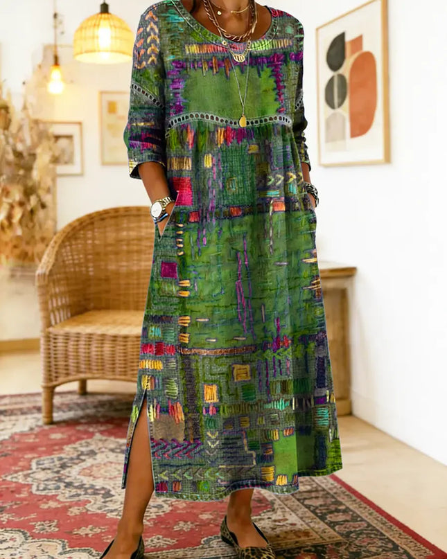Kaia | Women's Bohemian Abstract Print Maxi Dress with 3/4 Sleeves