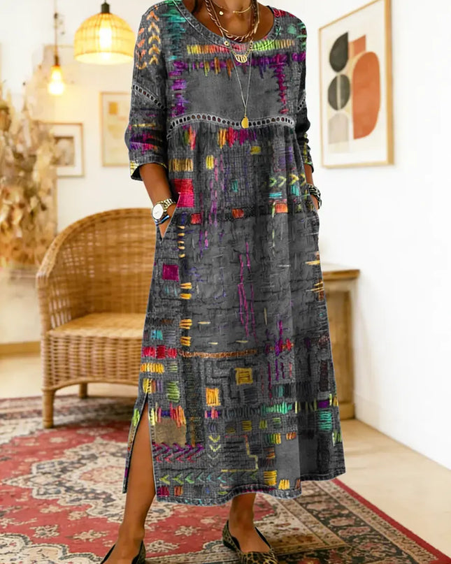 Kaia | Women's Bohemian Abstract Print Maxi Dress with 3/4 Sleeves