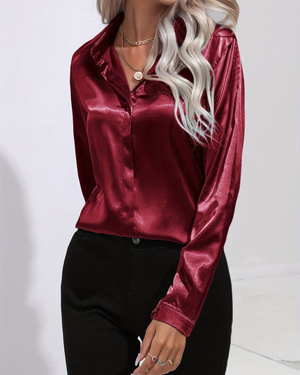 Sarah | Women’s Button Down Long Sleeve Satin Blouses