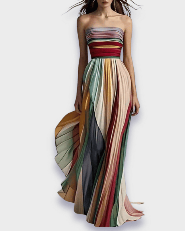 Catherine | Colorblock Pleated Strapless Maxi Dress