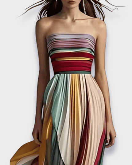 Catherine | Colorblock Pleated Strapless Maxi Dress