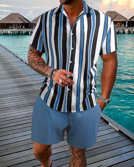 Stylish Striped Shirt and Shorts Set for Men
