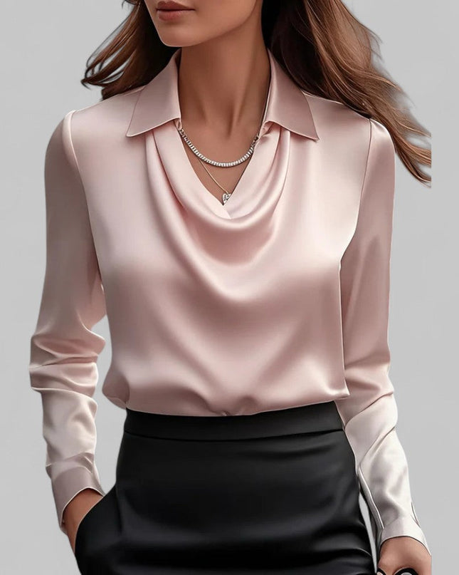 Rose | Women’s Draped Neck Long Sleeve Satin Blouses