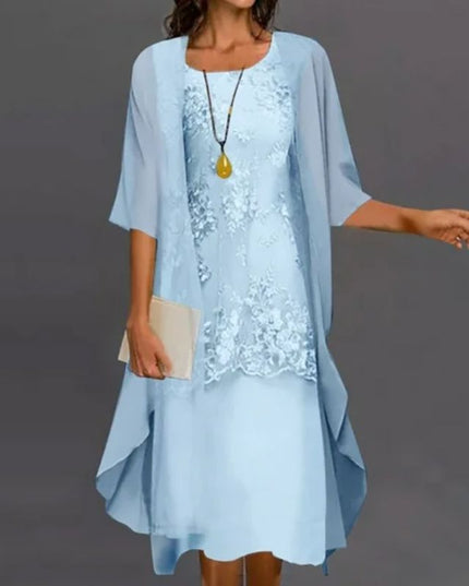Isabella | Women's Lace Overlay Two-Piece Midi Dress