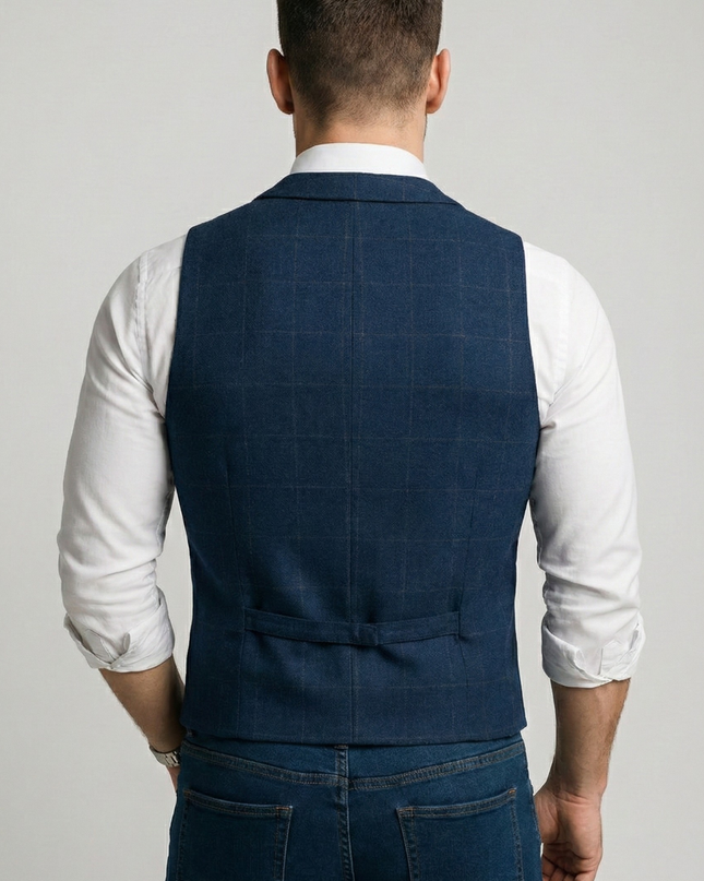 Tweed Waistcoat for Men – Checked Vest with Notch Detail