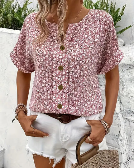 Katie | Women Summer Short Sleeve Button Top