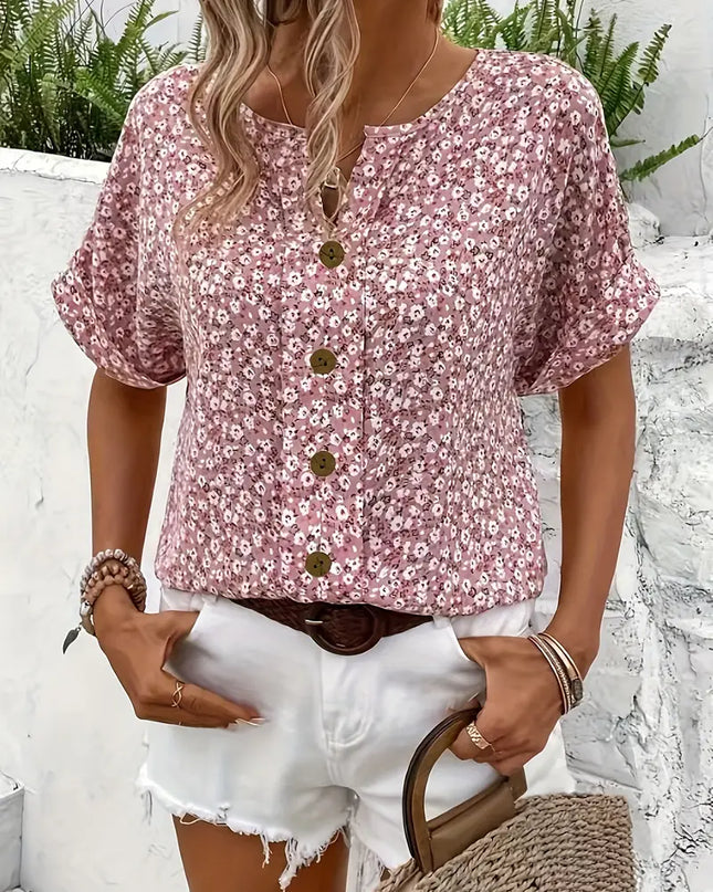 Katie | Women Summer Short Sleeve Button Top