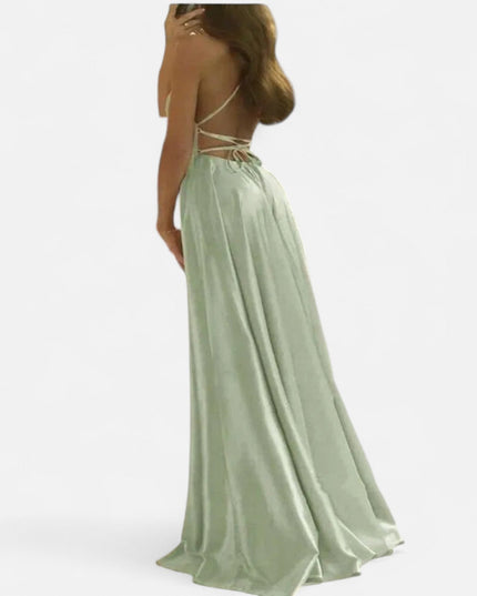Gabrielle | Women’s Modern Fit Satin Slit  Maxi Dress
