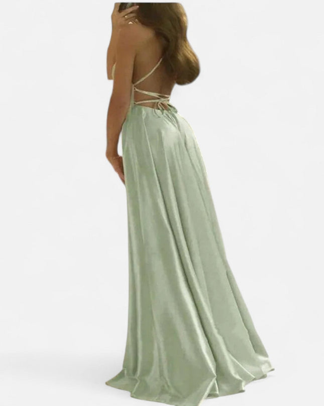 Gabrielle | Women’s Modern Fit Satin Slit  Maxi Dress