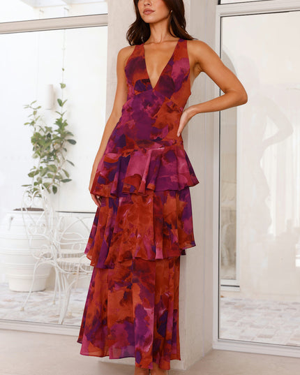 Maria | Women’s Elegant Floral Tiered Maxi Dress