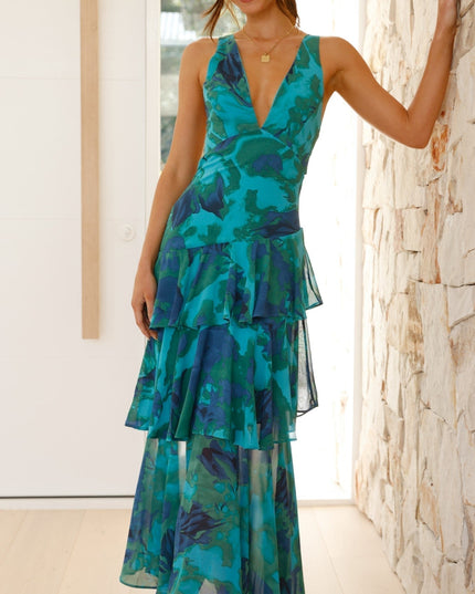 Maria | Women’s Elegant Floral Tiered Maxi Dress