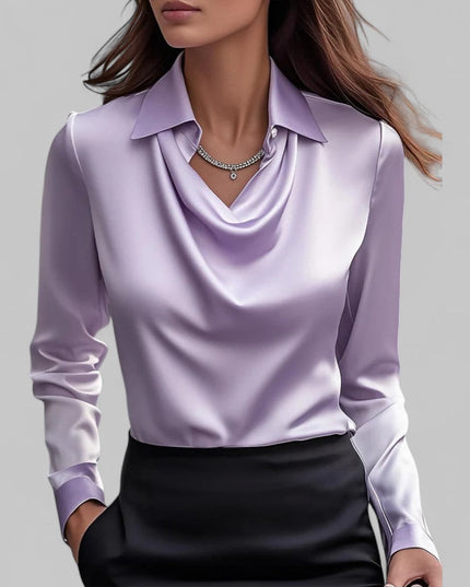 Rose | Women’s Draped Neck Long Sleeve Satin Blouses