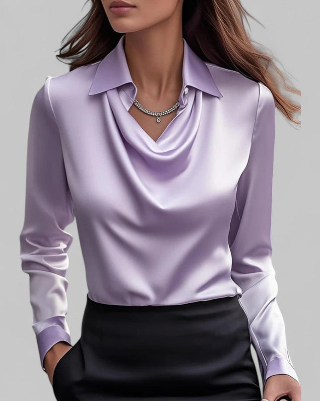 Rose | Women’s Draped Neck Long Sleeve Satin Blouses