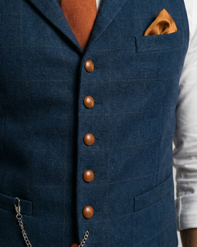 Tweed Waistcoat for Men – Checked Vest with Notch Detail