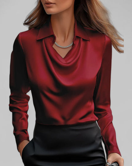 Rose | Women’s Draped Neck Long Sleeve Satin Blouses