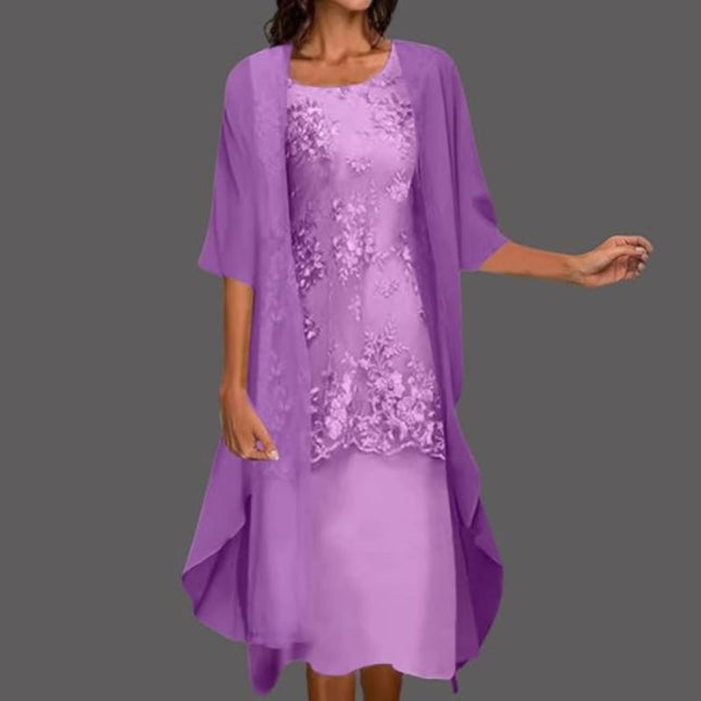 Isabella | Women's Lace Overlay Two-Piece Midi Dress