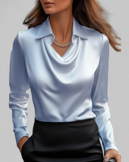 Rose | Women’s Draped Neck Long Sleeve Satin Blouses