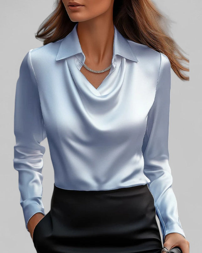 Rose | Women’s Draped Neck Long Sleeve Satin Blouses