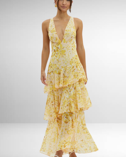 Maria | Women’s Elegant Floral Tiered Maxi Dress