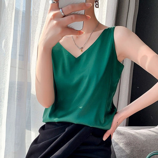 Lily | Women’s Classic Relaxed Fit Draped Satin Tanks