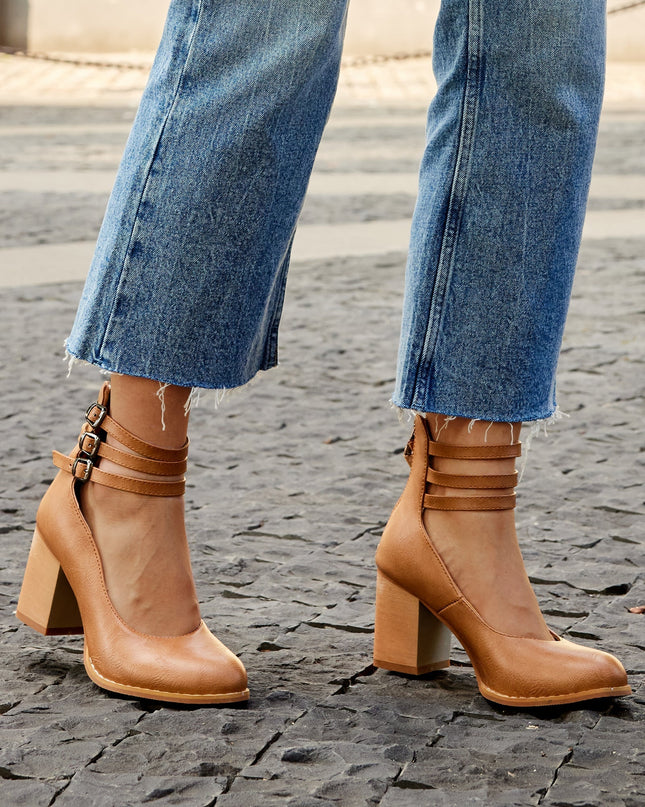 Casilda | Smooth Sandals with Ankle Strap and Thick Heel