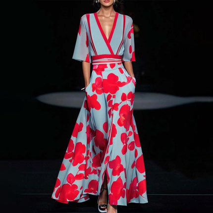 Mirella | Women's Floral Wide Leg Jumpsuit with V-Neck and Wrap Waist