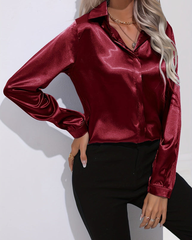 Sarah | Women’s Button Down Long Sleeve Satin Blouses