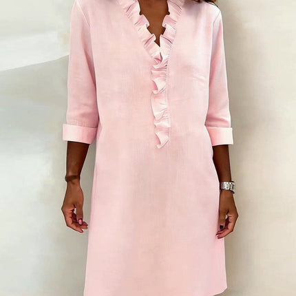 Rosalie | Women's Ruffle V-Neck Midi Dress with 3/4 Sleeves