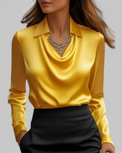 Rose | Women’s Draped Neck Long Sleeve Satin Blouses