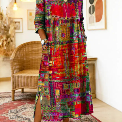 Kaia | Women's Bohemian Abstract Print Maxi Dress with 3/4 Sleeves